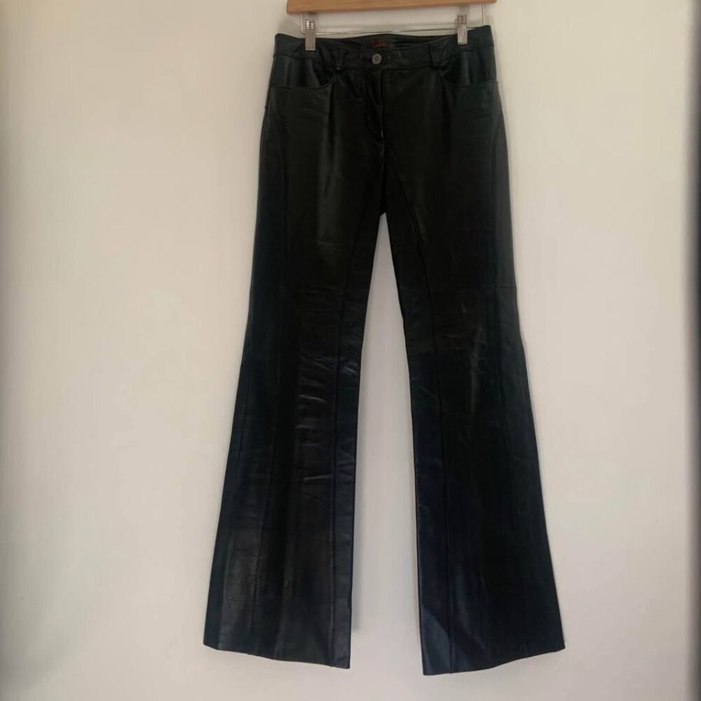 Danier Genuine Leather Black Flare Pants